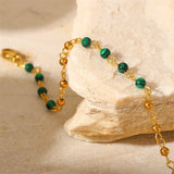 Stainless Steel Bracelet with Green Stone Beads
