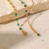 Stainless Steel Bracelet with Green Stone Beads