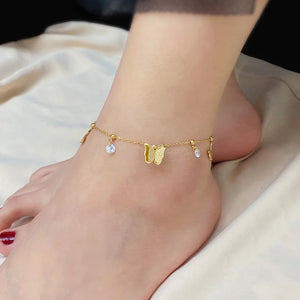 Stainless Steel Crystal Butterfly Anklet Women Ins Summer Beach Ankle Chain