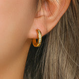 Mini CZ Hoop Earrings 18K Plated Crystal Stone Paved Huggies