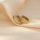 Mini CZ Hoop Earrings 18K Plated Crystal Stone Paved Huggies