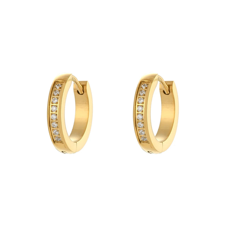 Mini CZ Hoop Earrings 18K Plated Crystal Stone Paved Huggies