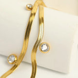 Stainless Steel CZ Chain Collar Necklace 18k Plated Jewelry