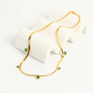 Stainless Steel CZ Chain Collar Necklace 18k Plated Jewelry