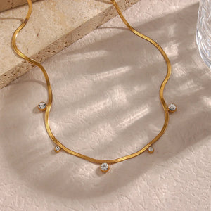Stainless Steel CZ Chain Collar Necklace 18k Plated Jewelry