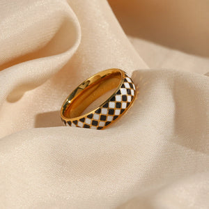 Small Enamel Checker Ring Y2K Jewelry Ring