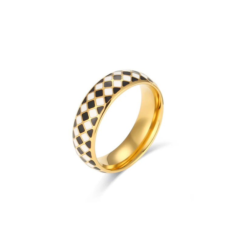 Small Enamel Checker Ring Y2K Jewelry Ring