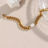 Chunky Cuban Chain Pearl Bracelet Tarnish Jewelry