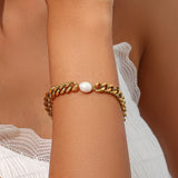 Chunky Cuban Chain Pearl Bracelet Tarnish Jewelry