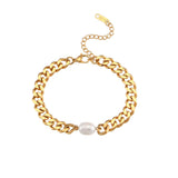 Chunky Cuban Chain Pearl Bracelet Tarnish Jewelry