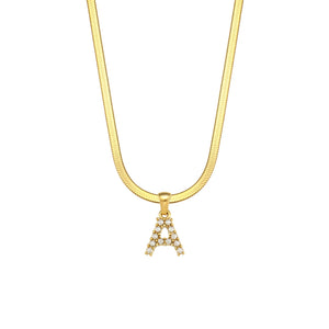 Stainless Steel Herringbone Chain & Simulated Pearl Alphabet Pendant Necklace