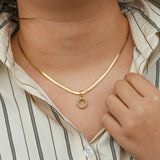 Stainless Steel Herringbone Chain & Simulated Pearl Alphabet Pendant Necklace