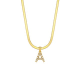 Stainless Steel Herringbone Chain & Simulated Pearl Alphabet Pendant Necklace