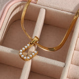 Stainless Steel Herringbone Chain & Simulated Pearl Alphabet Pendant Necklace