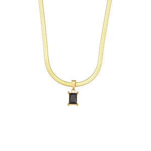 Stainless Steel Herringbone Chain Colorful Zircon Pendant Necklace