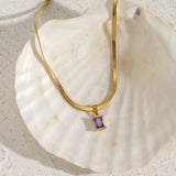 Stainless Steel Herringbone Chain Colorful Zircon Pendant Necklace