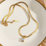 Stainless Steel Herringbone Chain Colorful Zircon Pendant Necklace