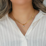 Stainless Steel Herringbone Chain Colorful Zircon Pendant Necklace