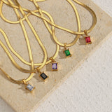 Stainless Steel Herringbone Chain Colorful Zircon Pendant Necklace