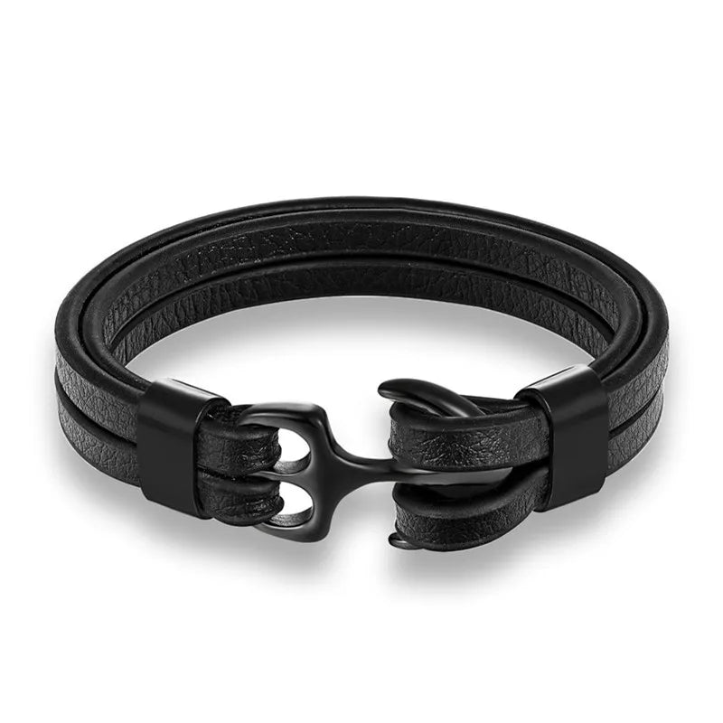 Multilayer Leather Bracelet Anchor Bracelet Punk Men Charm Jewelry