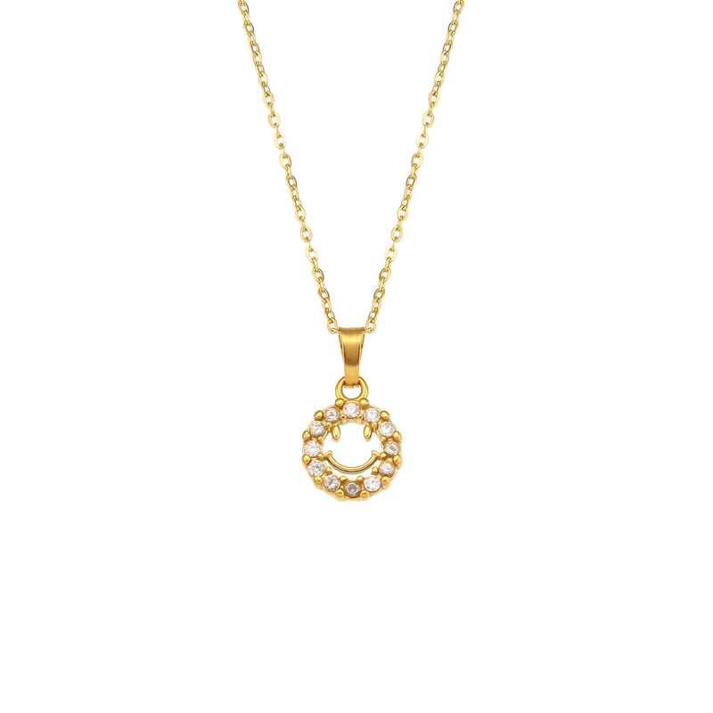 Stainless Steel Smiley Necklace with Zircon Stone for Women