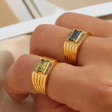 Vintage Stainless Steel Green Zircon Stone Ring
