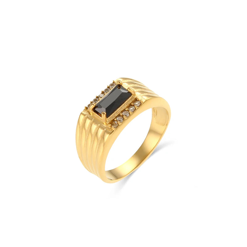 Vintage Stainless Steel Green Zircon Stone Ring
