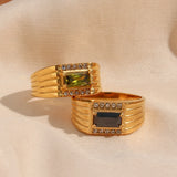 Vintage Stainless Steel Green Zircon Stone Ring