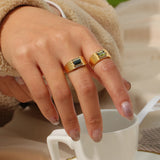 Vintage Stainless Steel Green Zircon Stone Ring