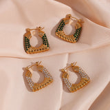 Christmas Hoop Earrings with Rhinestone Textured Square Design