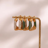 Christmas Hoop Earrings with Rhinestone Textured Square Design