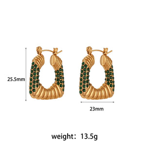 Christmas Hoop Earrings with Rhinestone Textured Square Design