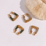Christmas Hoop Earrings with Rhinestone Textured Square Design