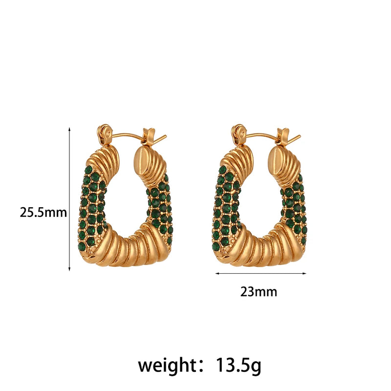 Christmas Hoop Earrings with Rhinestone Textured Square Design