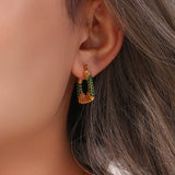 Christmas Hoop Earrings with Rhinestone Textured Square Design