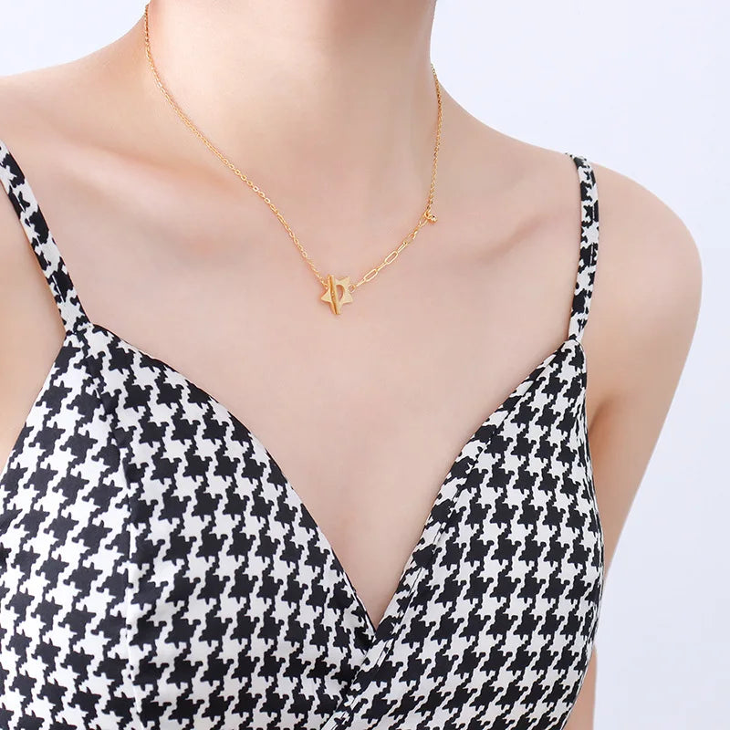 Stainless Steel Waterproof Star OT Buckle Necklace for Women Girl