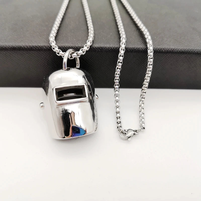 Men's Stainless Steel Hip Hop Welder Mask Pendant Necklace