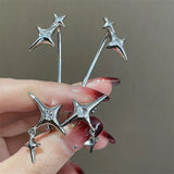 Silver Rhinestone Star Clip Earrings for Men Women