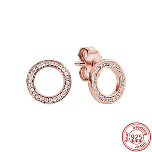 925 Silver Rose Series Heart Round Stud Earrings DIY Jewelry