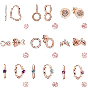 925 Silver Rose Series Heart Round Stud Earrings DIY Jewelry