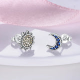 925 Silver Zircon Heart Stud Earrings Asymmetric Design