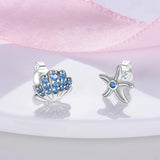 925 Silver Zircon Heart Stud Earrings Asymmetric Design