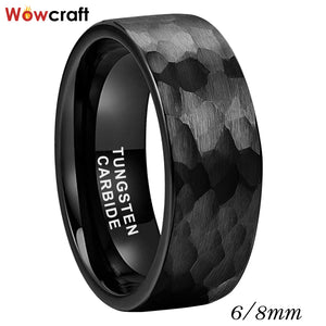 6mm 8mm Tungsten Wedding Band Hammered Engagement Ring
