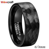 6mm 8mm Tungsten Wedding Band Hammered Engagement Ring