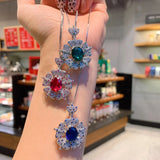 Creative Flower Jewelry Stone Pendant Necklace with Box Chain