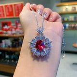 Creative Flower Jewelry Stone Pendant Necklace with Box Chain