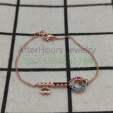 925 Silver Rose Key Heart Lock Bracelet DIY Jewelry