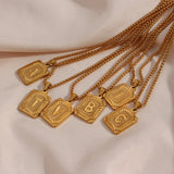 Square Pendant Necklace Stainless Steel Letter Necklace Initial Necklace