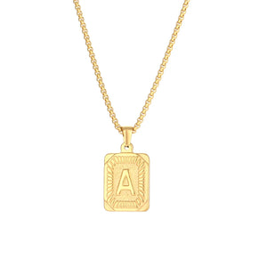 Square Pendant Necklace Stainless Steel Letter Necklace Initial Necklace