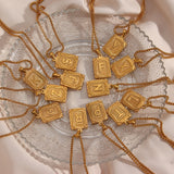 Square Pendant Necklace Stainless Steel Letter Necklace Initial Necklace